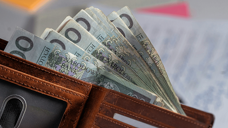 Portfel wypełniony polskimi banknotami